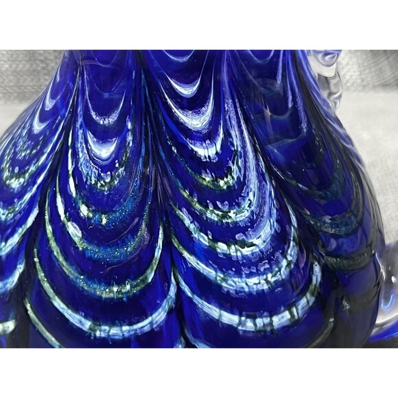 Kyle Gribskov Cobalt Blue Iridescent Inlaid Swirls Wave Blown Art Glass Pitcher - Picture 4 of 16